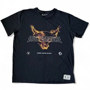 Under Armour X Project Rock Men Shirt 2XL Black Graphic Print Iron Paradise